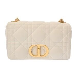 CHRISTIAN DIOR CARO Chain Shoulder Bag White Leather
